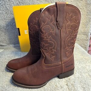Lorenzo Brown Leather Western Cowboy Slip Resistant Work Boots Mens 7.5 40.5 New